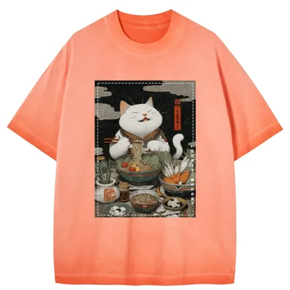 Tokyo-Tiger The Ramen-Loving Cat Gradient Washed T-Shirt