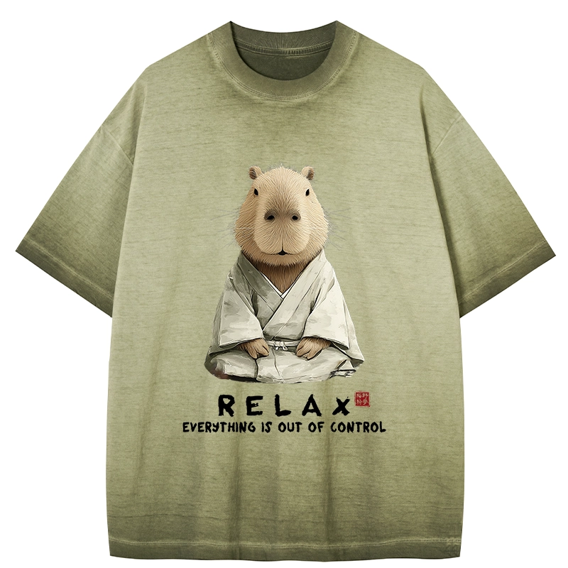 Tokyo-Tiger Zen Capybara：Relax, it's all chaos Gradient Washed T-Shirt
