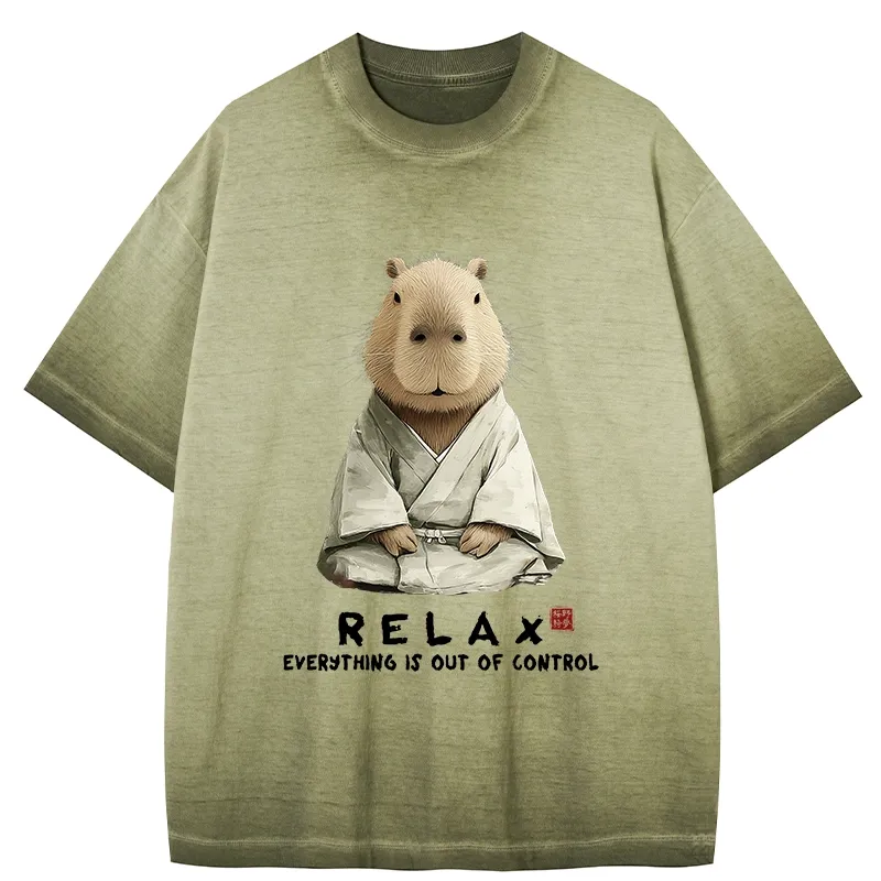 Tokyo-Tiger Zen Capybara：Relax, it's all chaos Gradient Washed T-Shirt