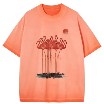 Tokyo-Tiger Flamingos at Dusk Gradient Washed T-Shirt