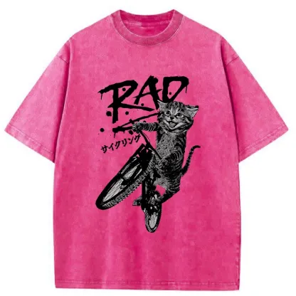 Tokyo-Tiger Bicycle Lover Cat Washed T-Shirt