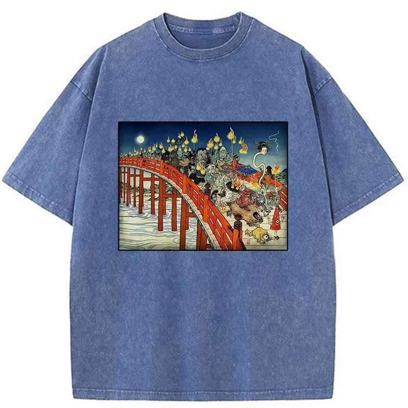 Tokyo-Tiger Hyakki Yagyō Ukiyo-e Washed T-Shirt