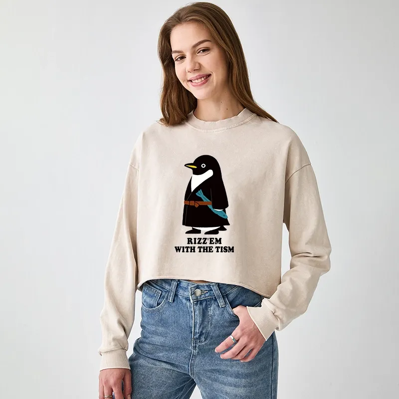 Tokyo-Tiger Rizz'Em With The Tism Washed Crop Sweatshirt