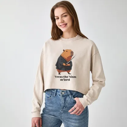 Tokyo-Tiger Focused Samurai Capybara Washed Crop Sweatshirt
