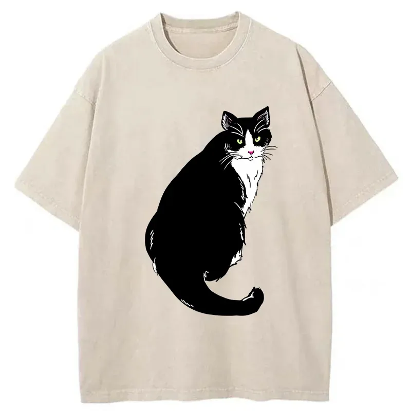 Tokyo-Tiger Elegant Cat Washed T-Shirt