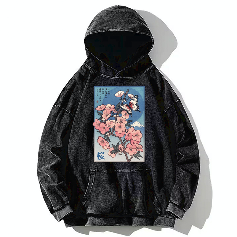Tokyo-Tiger Ukiyoe Japanese Cherry blossoms Poster Washed Hoodie