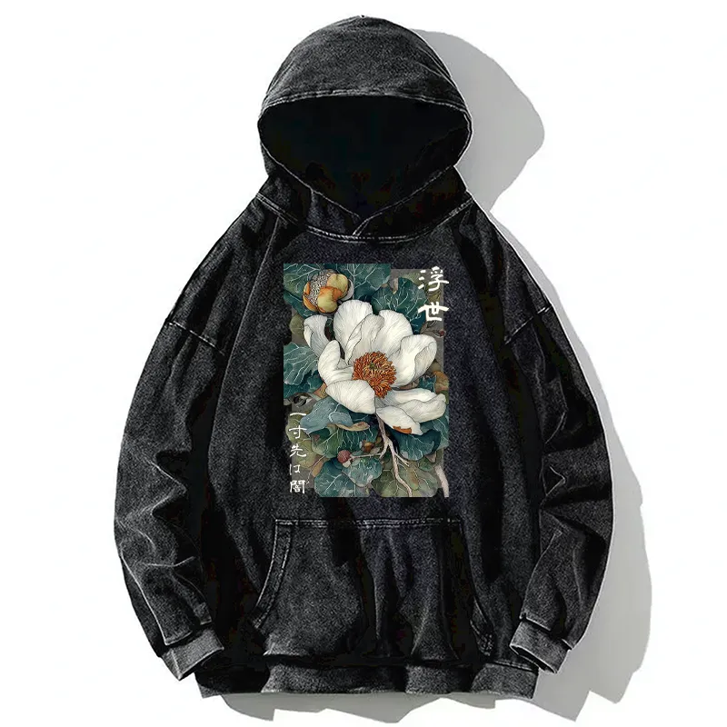 Tokyo-Tiger Ukiyoe Magnolia Flower Poster Washed Hoodie