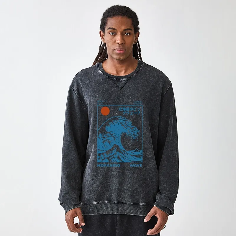 Tokyo-Tiger Hokkaido Wave Japan Washed Terry Sweatshirt
