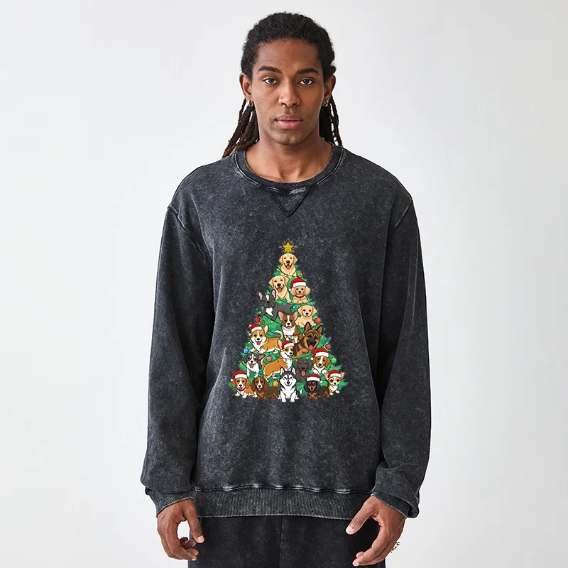 Tokyo-Tiger Christmas Tree Dog Funny Washed Terry Sweatshirt