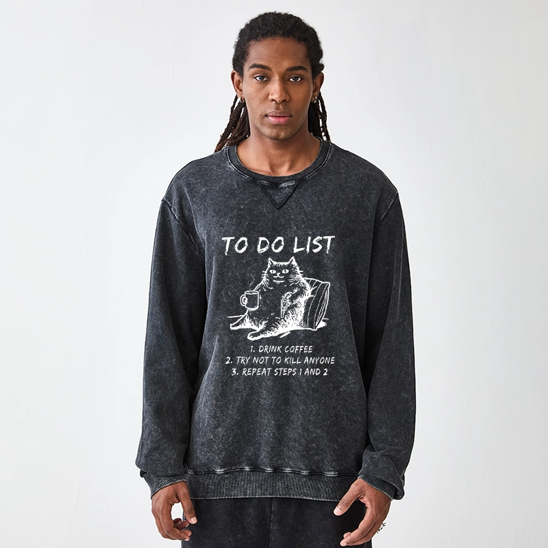 Tokyo-Tiger Cat's To-Do List Washed Terry Sweatshirt