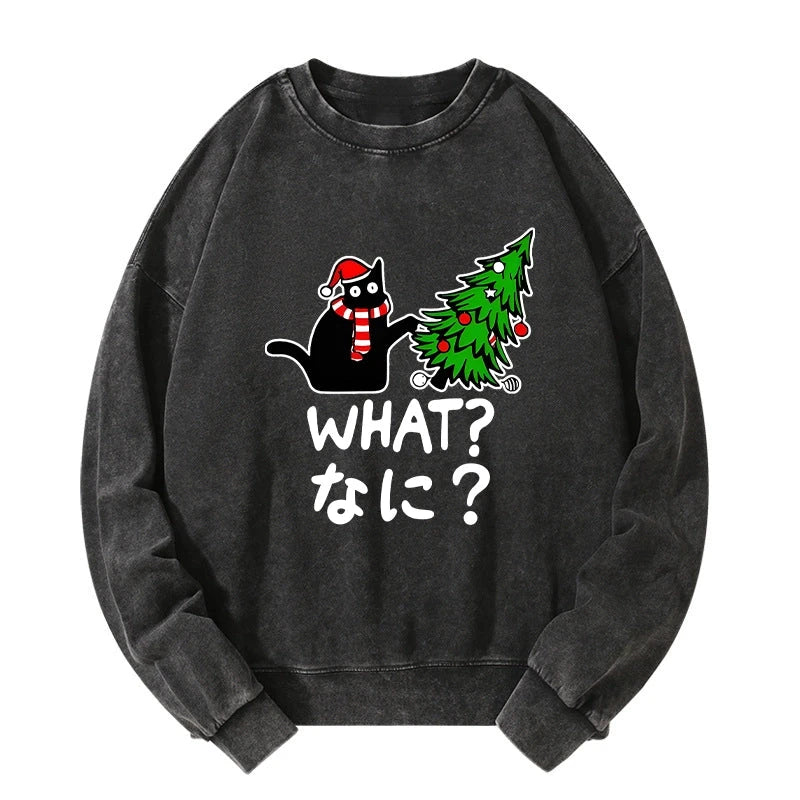 Tokyo-Tiger Naughty Cat Christmas Washed Sweatshirt