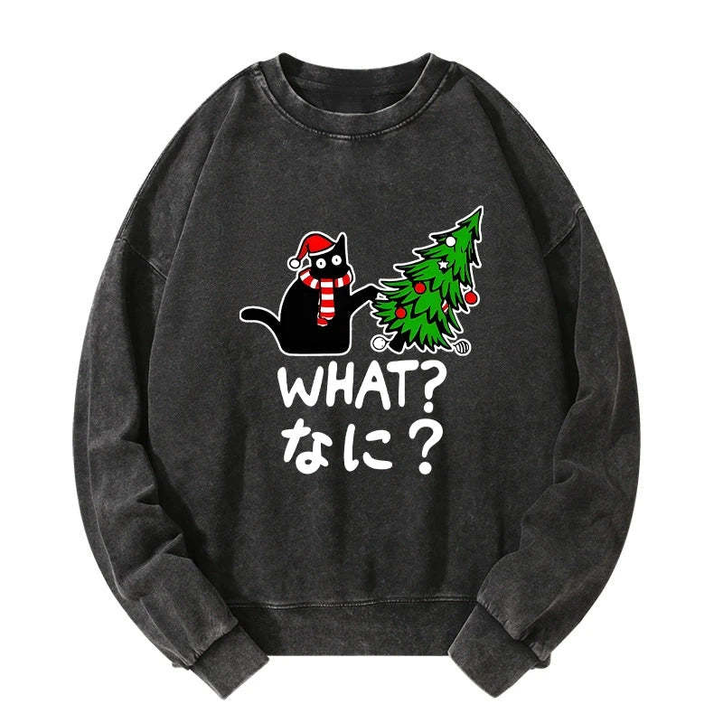 Tokyo-Tiger Naughty Cat Christmas Washed Sweatshirt