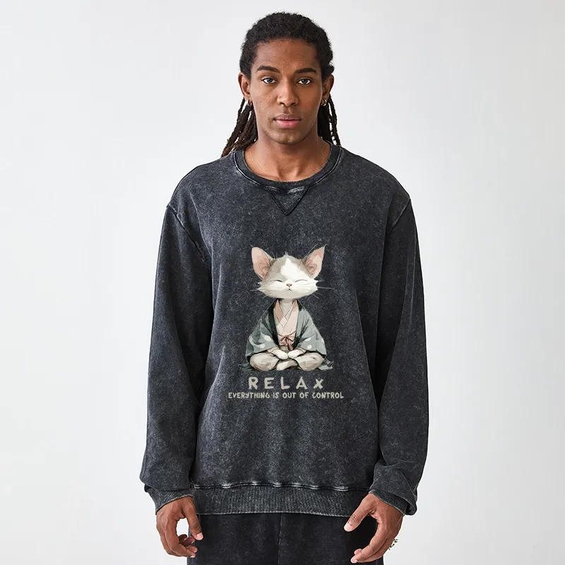 Tokyo-Tiger Zen Cat Relaxation，Everything's Out Of Control Washed Terry Sweatshirt