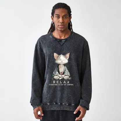 Tokyo-Tiger Zen Cat Relaxation，Everything's Out Of Control Washed Terry Sweatshirt