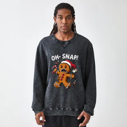 Tokyo-Tiger Oh Snap The Gingerbread Man's Christmas Chaos Washed Terry Sweatshirt