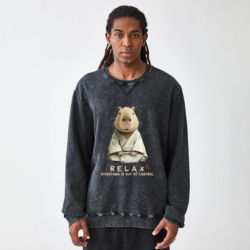 Tokyo-Tiger Zen Capybara：Relax, it's all chaos Washed Terry Sweatshirt