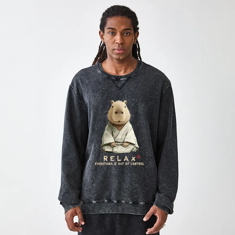Tokyo-Tiger Zen Capybara：Relax, it's all chaos Washed Terry Sweatshirt