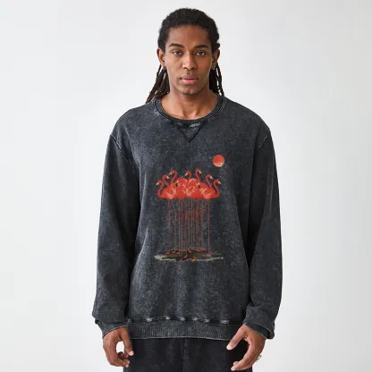 Tokyo-Tiger Flamingos at Dusk Washed Terry Sweatshirt