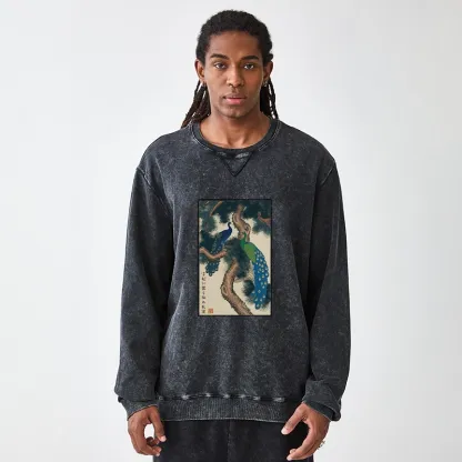 Tokyo-Tiger Peacocks in Snowy Pines Washed Terry Sweatshirt