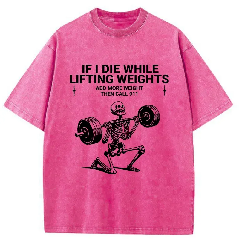 Tokyo-Tiger Skeleton Weightlifting Funny Washed T-Shirt