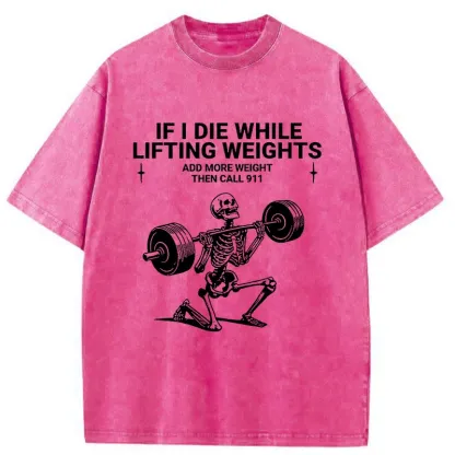 Tokyo-Tiger Skeleton Weightlifting Funny Washed T-Shirt