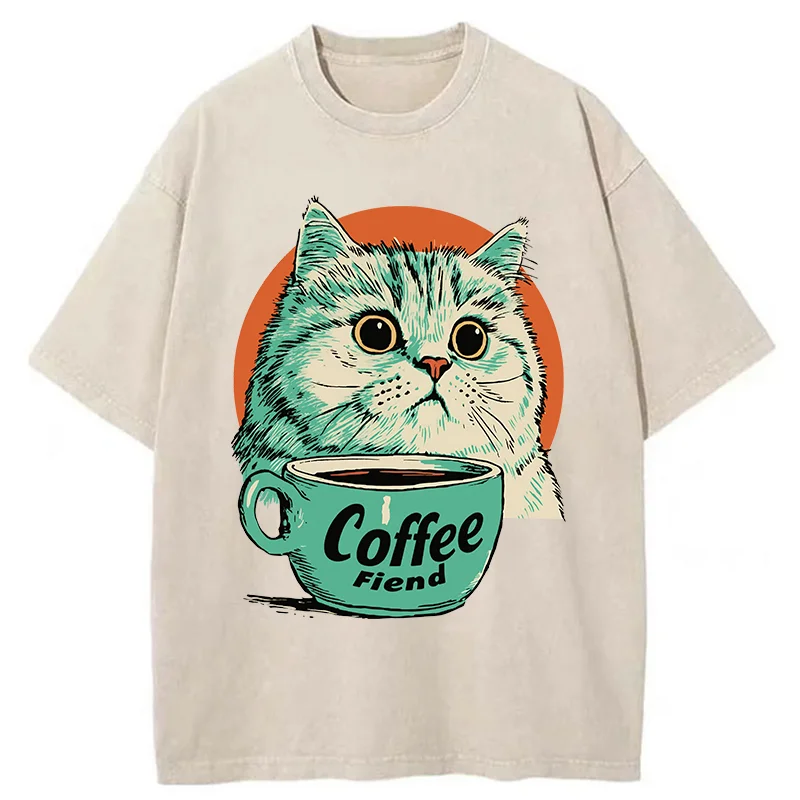 Tokyo-Tiger Cats And Coffee Washed T-Shirt