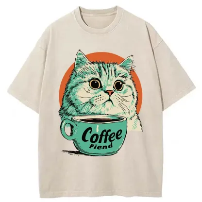 Tokyo-Tiger Cats And Coffee Washed T-Shirt