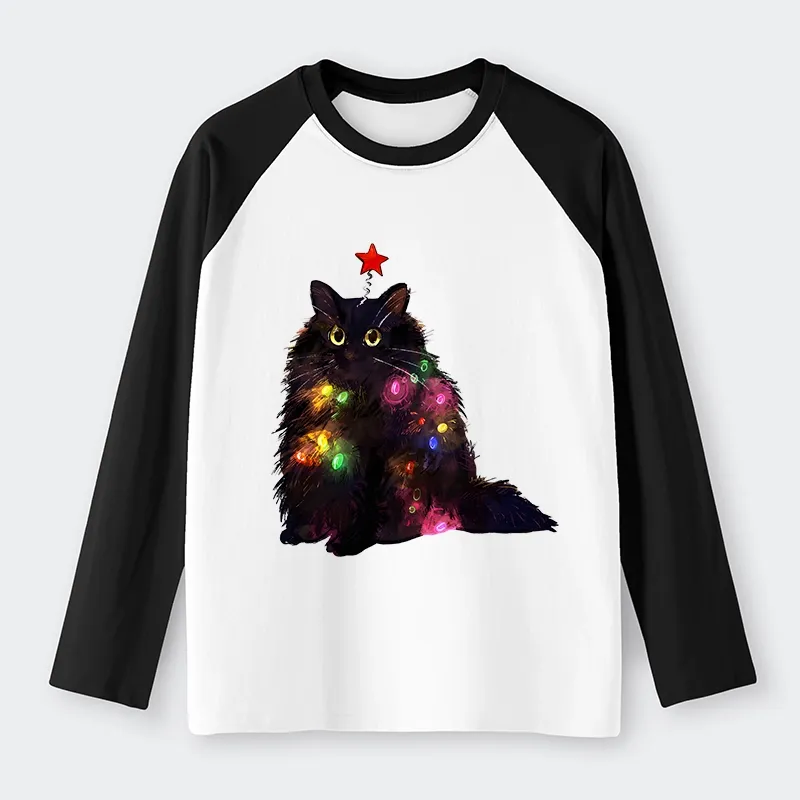 Tokyo-Tiger Christmas Lights Cat Raglan Long Sleeve T-shirt