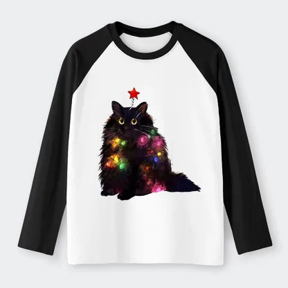 Tokyo-Tiger Christmas Lights Cat Raglan Long Sleeve T-shirt