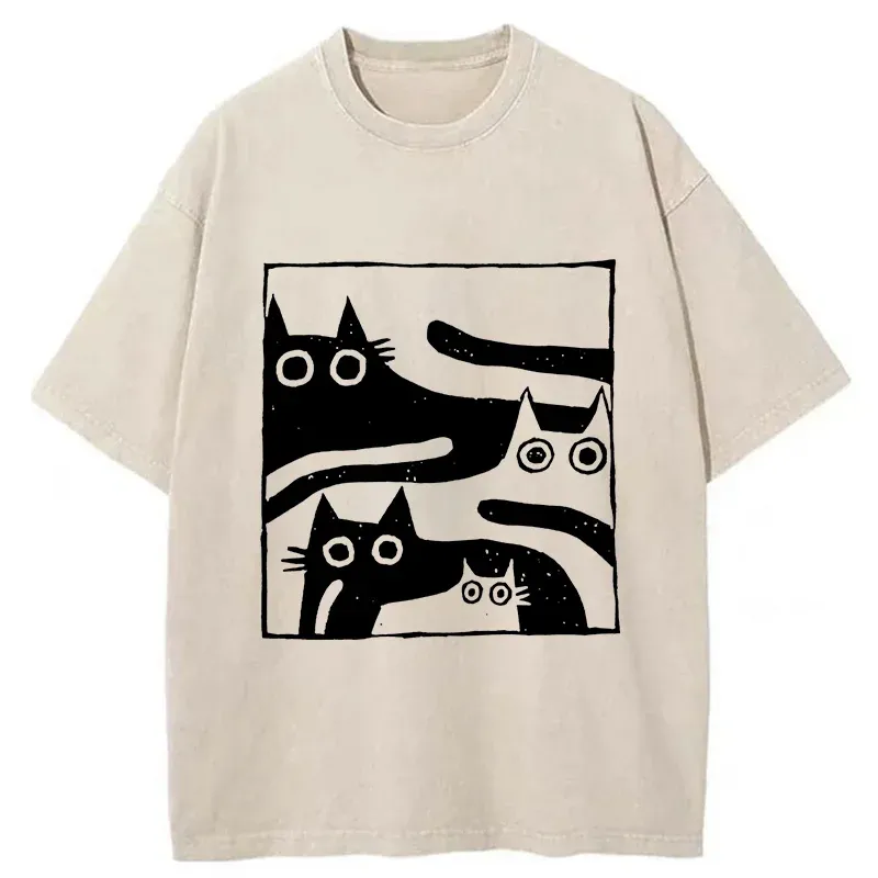 Tokyo-Tiger Cats Stacked Together Washed T-Shirt