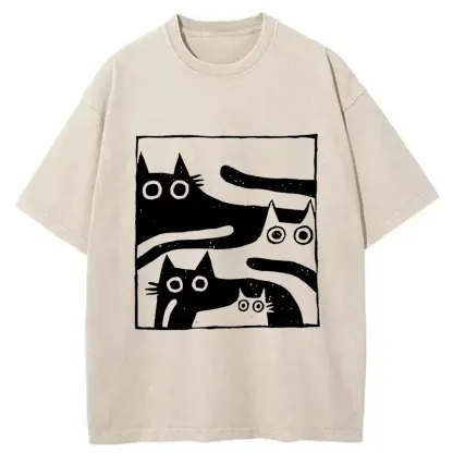 Tokyo-Tiger Cats Stacked Together Washed T-Shirt