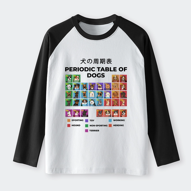 Tokyo-Tiger Periodic Table Of Dogs Raglan Long Sleeve T-shirt