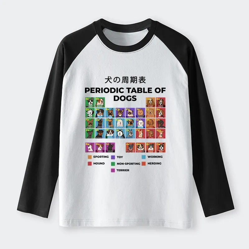 Tokyo-Tiger Periodic Table Of Dogs Raglan Long Sleeve T-shirt