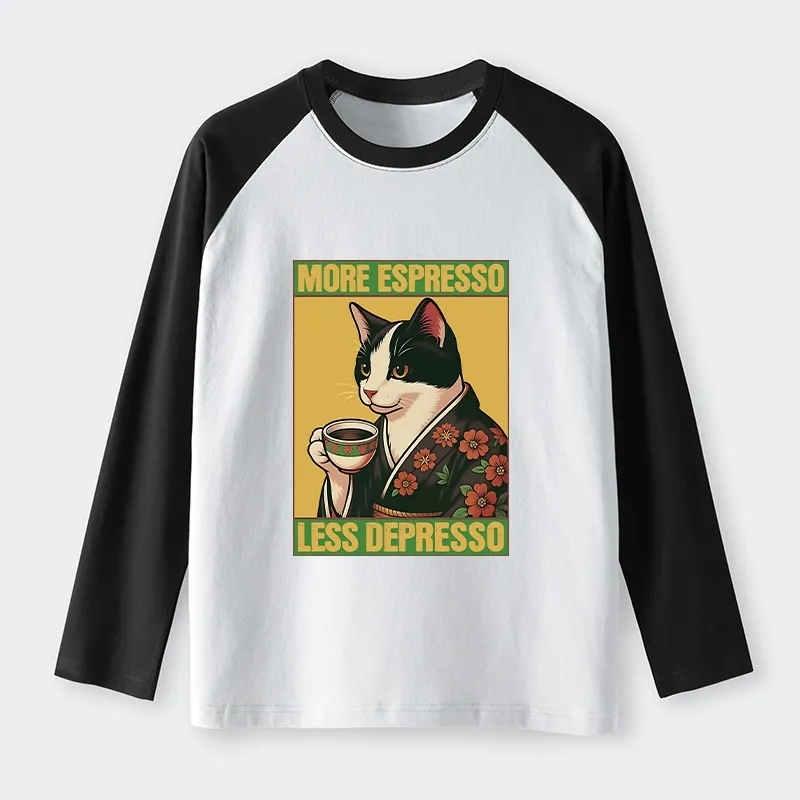 Tokyo-Tiger Tuxedo Cat Drinking Coffee Raglan Long Sleeve T-shirt