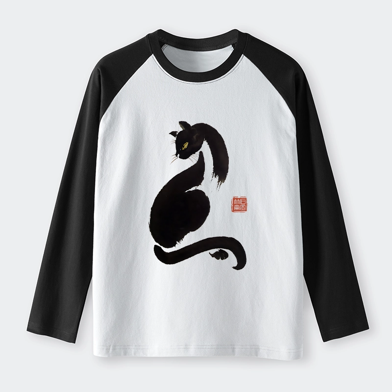 Tokyo-Tiger Elegant Black Cat Japan Raglan Long Sleeve T-shirt