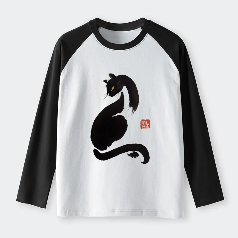 Tokyo-Tiger Elegant Black Cat Japan Raglan Long Sleeve T-shirt