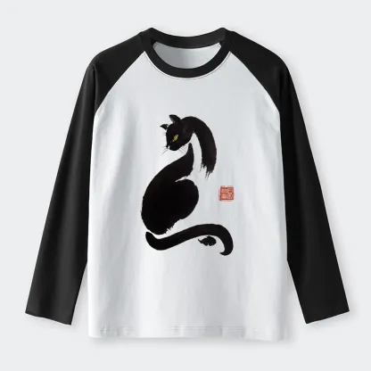 Tokyo-Tiger Elegant Black Cat Japan Raglan Long Sleeve T-shirt