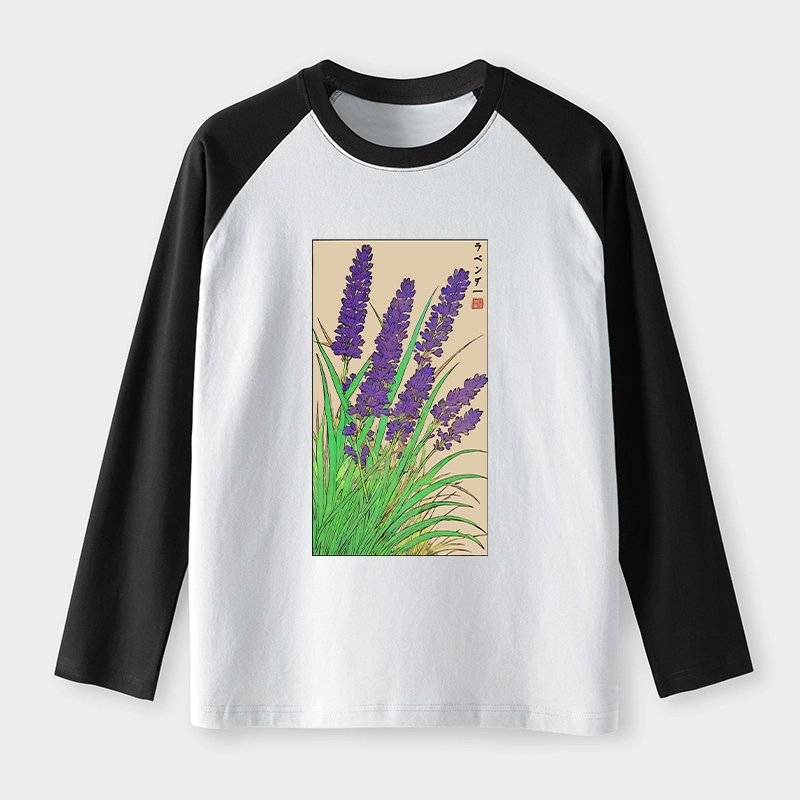 Tokyo-Tiger Japanese Lavender Raglan Long Sleeve T-shirt