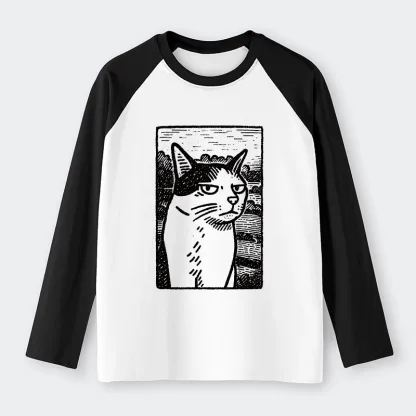 Tokyo-Tiger Cat's Hateful Eyes Raglan Long Sleeve T-shirt