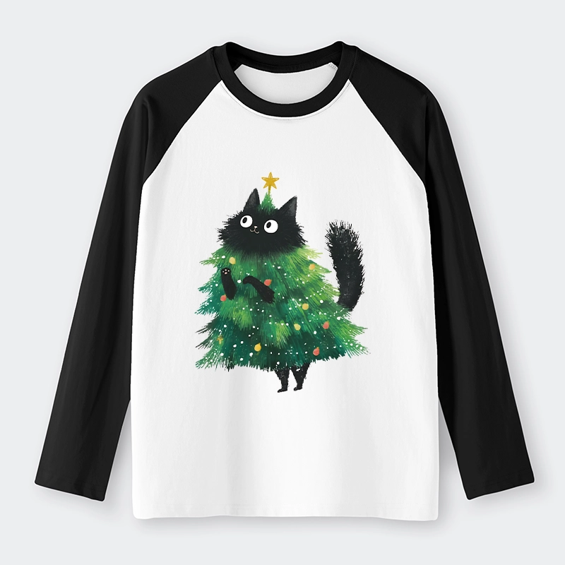 Tokyo-Tiger Christmas Tree Cat Japan Raglan Long Sleeve T-shirt