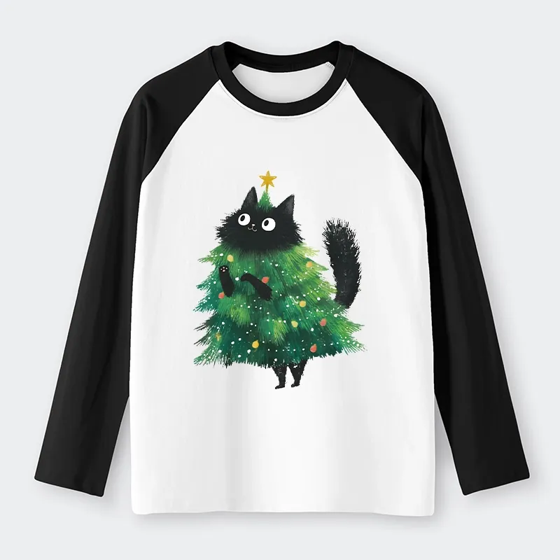 Tokyo-Tiger Christmas Tree Cat Japan Raglan Long Sleeve T-shirt
