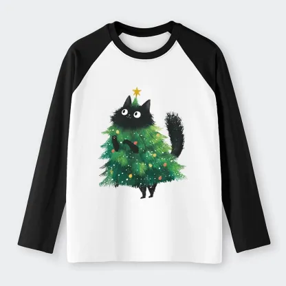 Tokyo-Tiger Christmas Tree Cat Japan Raglan Long Sleeve T-shirt