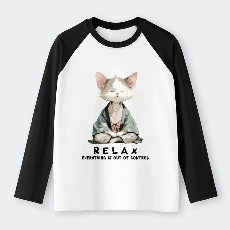 Tokyo-Tiger Zen Cat Relaxation，Everything's Out Of Control Raglan Long Sleeve T-shirt