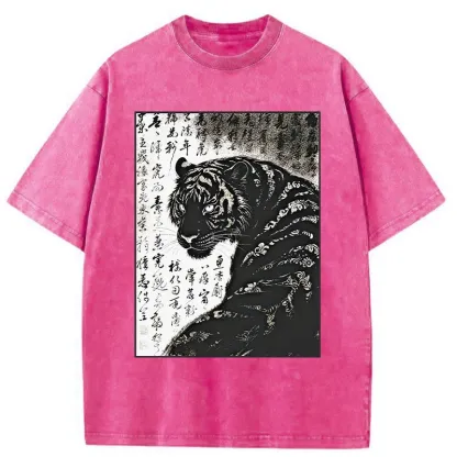 Tokyo-Tiger Woodcut Tiger Washed T-Shirt