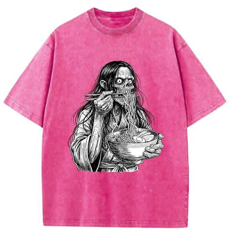 Tokyo-Tiger Ghost Eats Ramen Washed T-Shirt