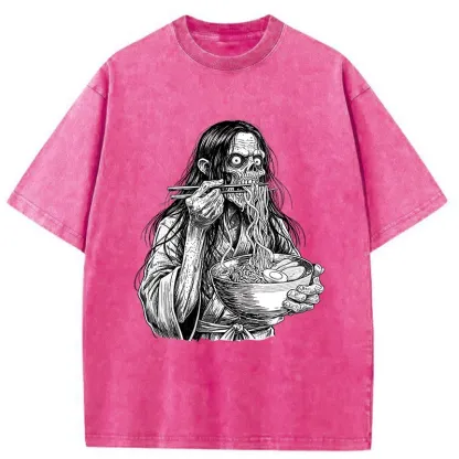 Tokyo-Tiger Ghost Eats Ramen Washed T-Shirt