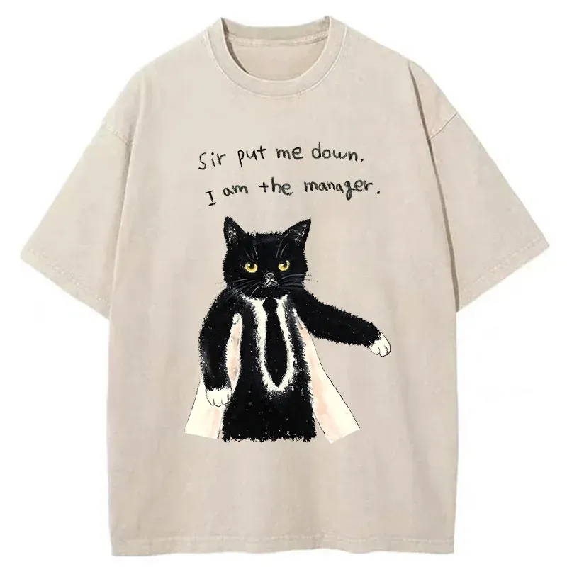 Tokyo-Tiger Cat Manager Funny Washed T-Shirt