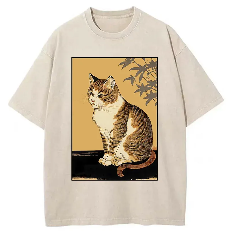 Tokyo-Tiger Retro Japanese Cat Washed T-Shirt
