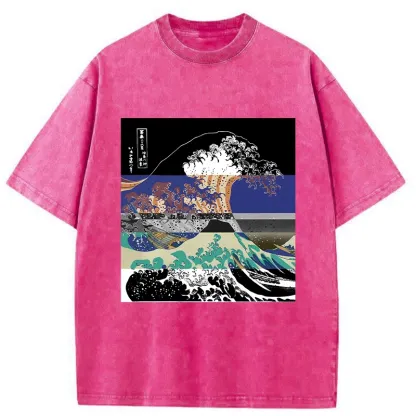 Tokyo-Tiger Ukiyo-e Style Waves Washed T-Shirt