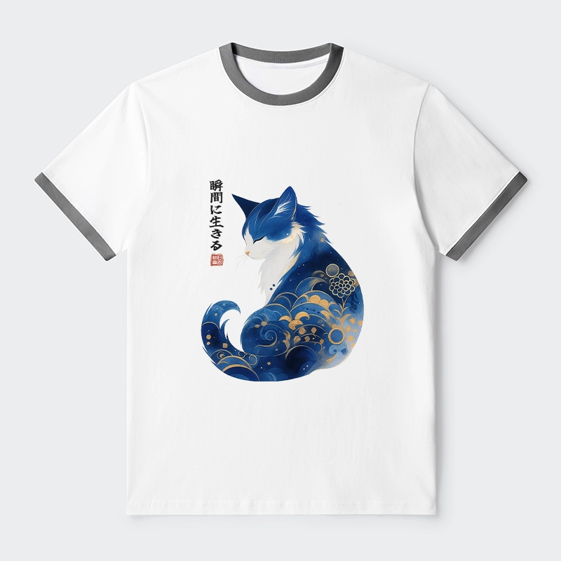 Tokyo-Tiger Retro Zen Cat: Living the Present Trim T-Shirt